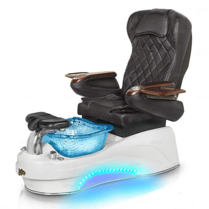 La Tulip 3 Pedicure Chair. 9660 Black Seat, Pearl White And Blue Glass Bowl