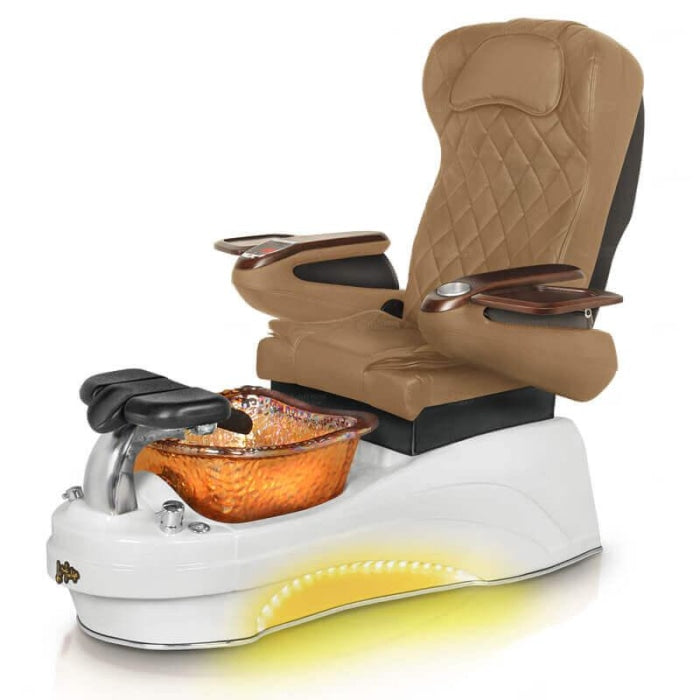La Tulip 3 Pedicure Chair. 9660 Curry Seat, Pearl White And Amber Glass Bowl