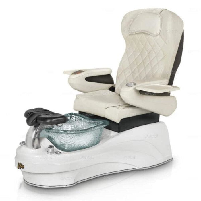 La Tulip 3 Pedicure Chair. 9660 White Seat, Pearl White And Clear Glass Bowl