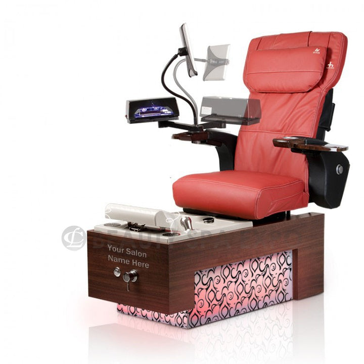 Legato Pedicure Chair includes light in base. Optional Legato Spa Chair colors are available. HT massage mechanism interchangeable tops. Always made in the USA from ANS.