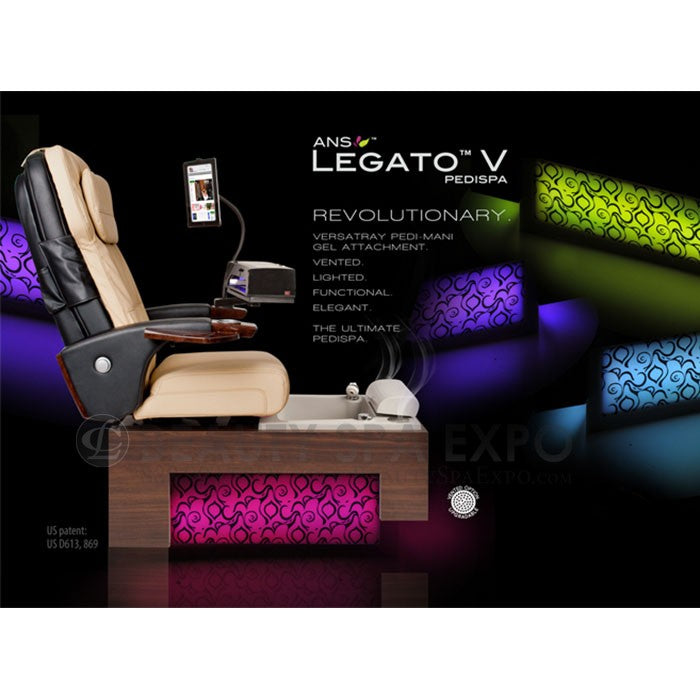 Legato Pedicure Chair. Cream HT245 Massage Chair, Cafelle Base Laminate, Cappuccino Sink, Country Floral Panels & VersaTtray Full Kit