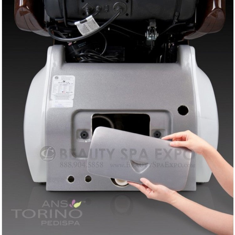 Torino Pedicure Chair. For convenience, the Torino has removable side and back panels for easy access to the interior of the pedicure spa. Each pedicure spa also comes equipped with a powerful ANS Liner Jet that provides a soothing whirlpool effect.