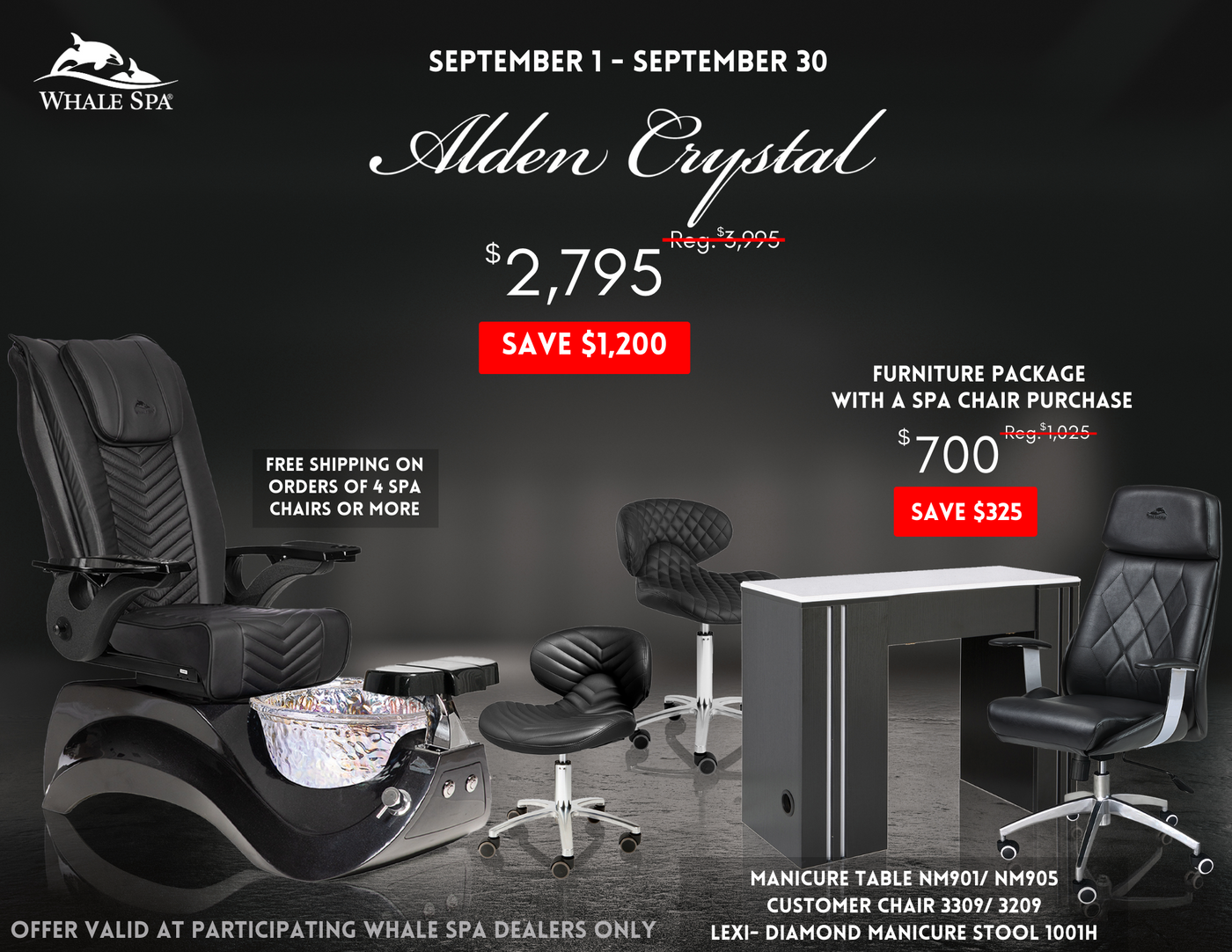 Alden Crystal Spa Pedicure Chair Package Deal