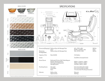 Cleo G5 Pedicure Chair Especifications