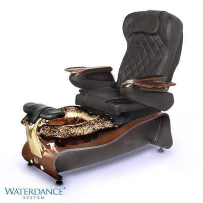 Florence Pedicure Chair. 9660 Black Seat, Standard Dark Cherry Laminate Base, Rustic Glass Gold Bowl  