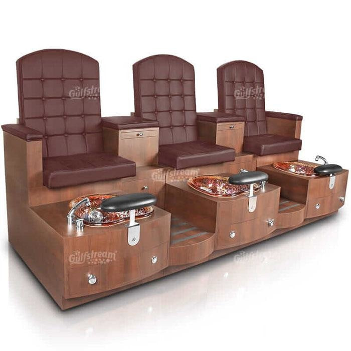 The Paris Triple Pedicure Bench includes made to order sizing. Will fit your wall. Massage is vibration only. Colors provided to match your salon. Communication with the sales team is required to ensure proper size and shape to fit.  4 to 8 week delivery.
