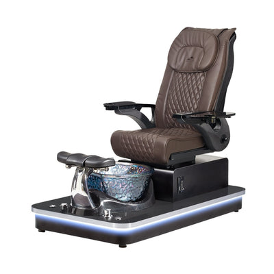 Felicity Freeform Pedicure Chair. Pu Chocolate Seat, Black Armrest, Black Base & Silver Metallic Glass Bowl 