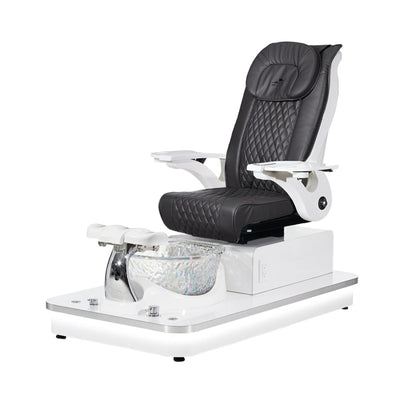 Felicity Freeform Pedicure Chair. Pu Black Seat, White Armrest, White Base & Clear Metallic Glass Bowl 