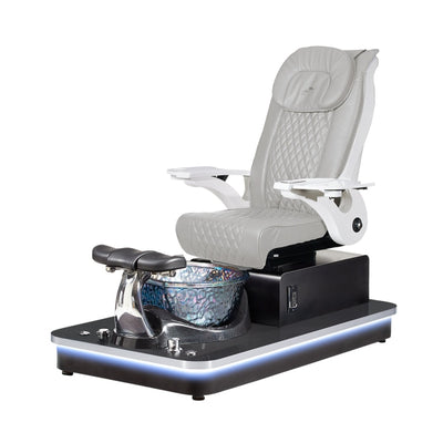 Felicity Freeform Pedicure Chair. Pu Gray Seat, White Armrest, Black Base & Silver Metallic Glass Bowl