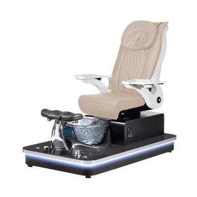 Felicity Freeform Pedicure Chair. Pu Cream Seat, White Armrest, Black Base & Silver Metallic Glass Bowl