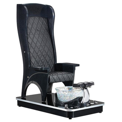 Monarch Pedicure Chair. Black Chair With Black Base & Clear Metallica Glass Bowl
