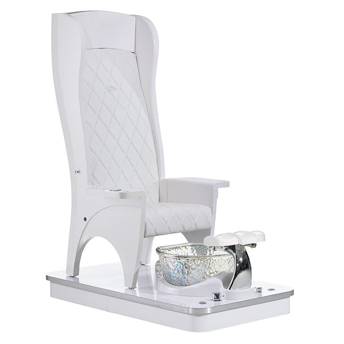Monarch Pedicure Chair. White Chair With White Base & Clear Metallica Glass Bowl
