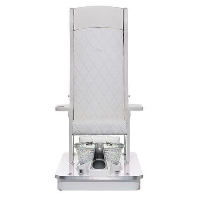 Monarch Pedicure Chair. White Chair With White Base & Clear Metallica Glass Bowl