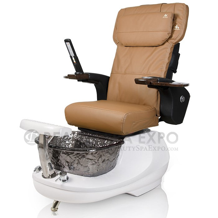 GSpaF HT-245 Pedicure Chair, Cappuccino Seat Color With White Base And Nickel Glass Bowl Color
