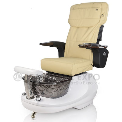 GSpaF HT-245 Pedicure Chair, Cream Seat Color With White Base And Nickel Glass Bowl Color