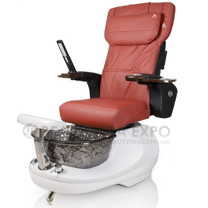 GSpaF HT-245 Pedicure Chair, Red Seat Color With White Base And Nickel Glass Bowl Color