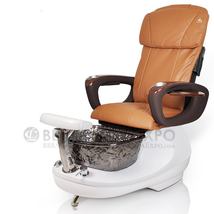 GSpaF HT-045 Pedicure Chair. Mocha Seat Color And Nickel Glass Bowl 