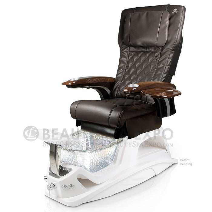 Argento Pedicure Chair. ANSP20 Black Massage Chair, White Base & Crystal Glass Bowl