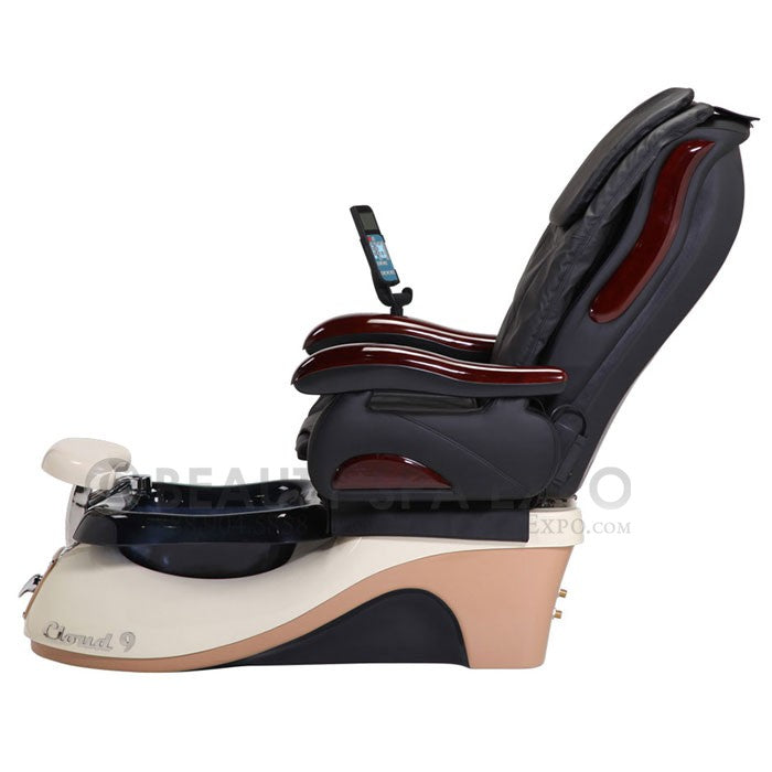 Cloud 9 Pedicure Chair, Black Seat, Almong / Cappuccino Base & Black Resin Bowl