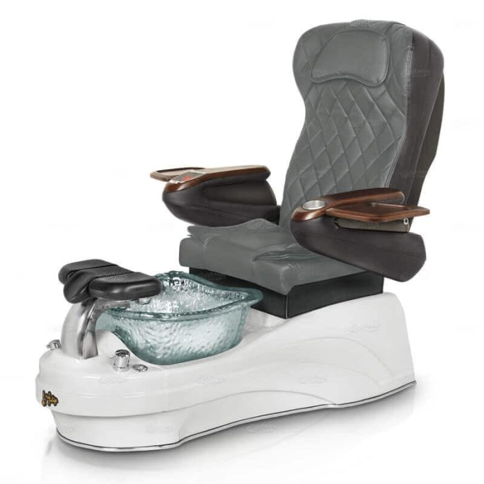 La Tulip 3 Pedicure Chair. 9660 Gray Seat, Pearl White And Clear Glass Bowl  