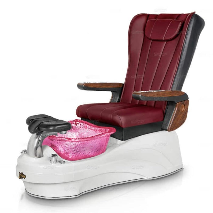 La Tulip 3 Pedicure Chair. 9621 Burgundy  Seat, Pearl White And Rose Glass Bowl 