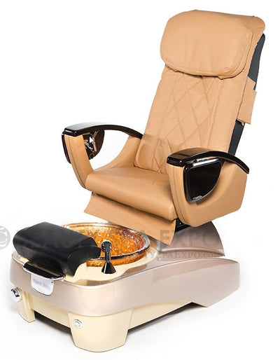 Spa Joy Pedicure Chair. Cream Seat, Gold And Almond with a Reinforced fiberglass spa base with Silver Nano Technology in a Gold Color