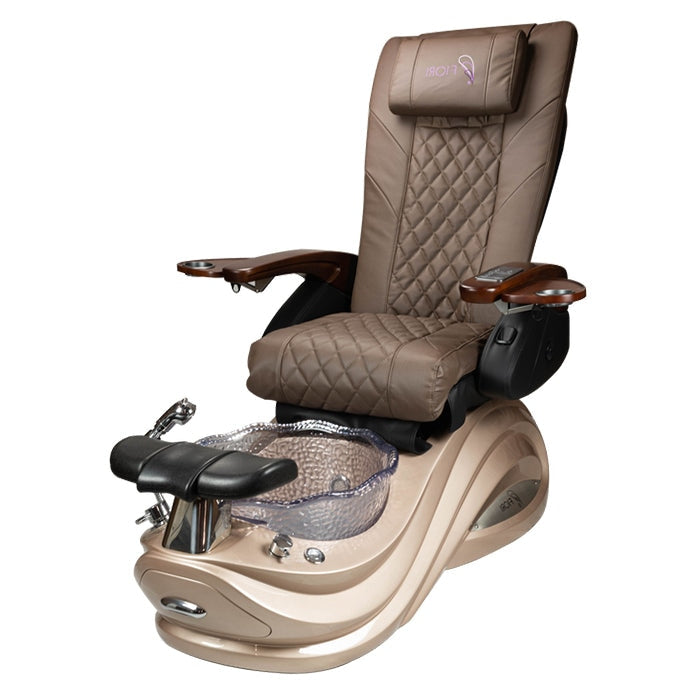 Omni Pedicure Chair. Brown Seat & Gold Sparkle Base